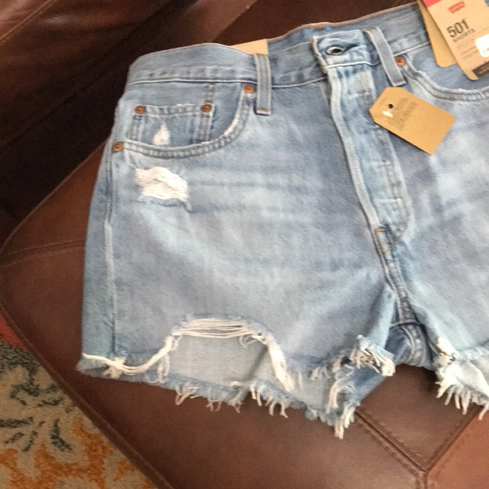 Levi's 501 Light Blue Distressed Women's Denim Shorts waist 29 - Picture 4 of 6